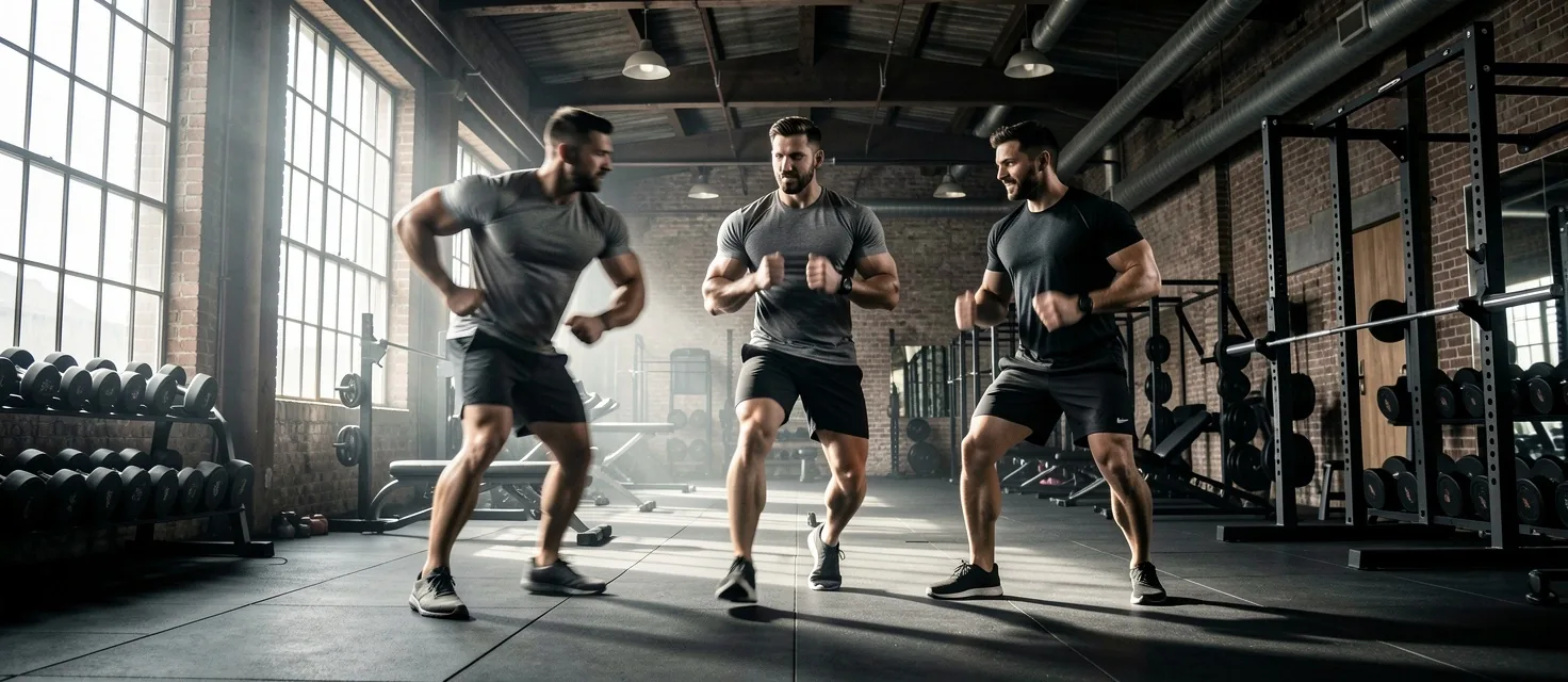 Men training together in an industrial gym
