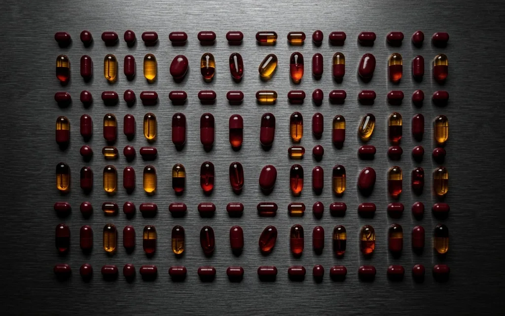 Natural supplement capsules on dark surface