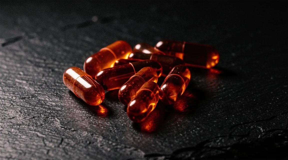 Natural capsules for strength and vitality on dark surface