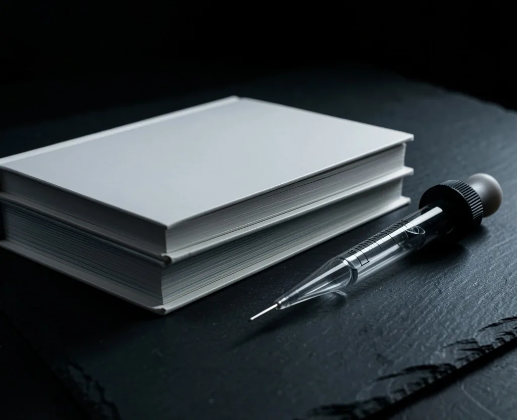 Scientific reference materials on a desk